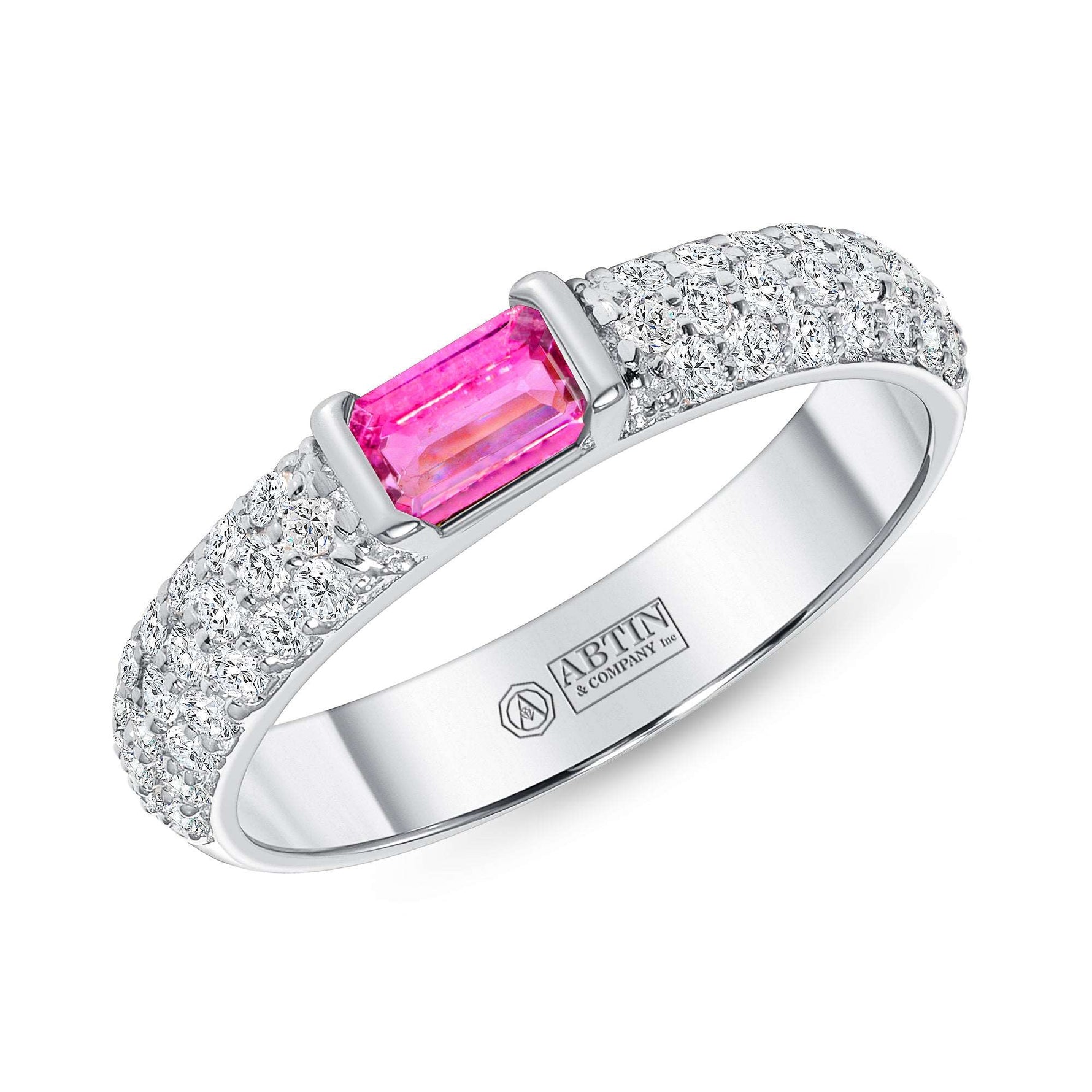 14K Gold Diamond & Emerald-cut Pink Sapphire Ring - Abtin & Company 