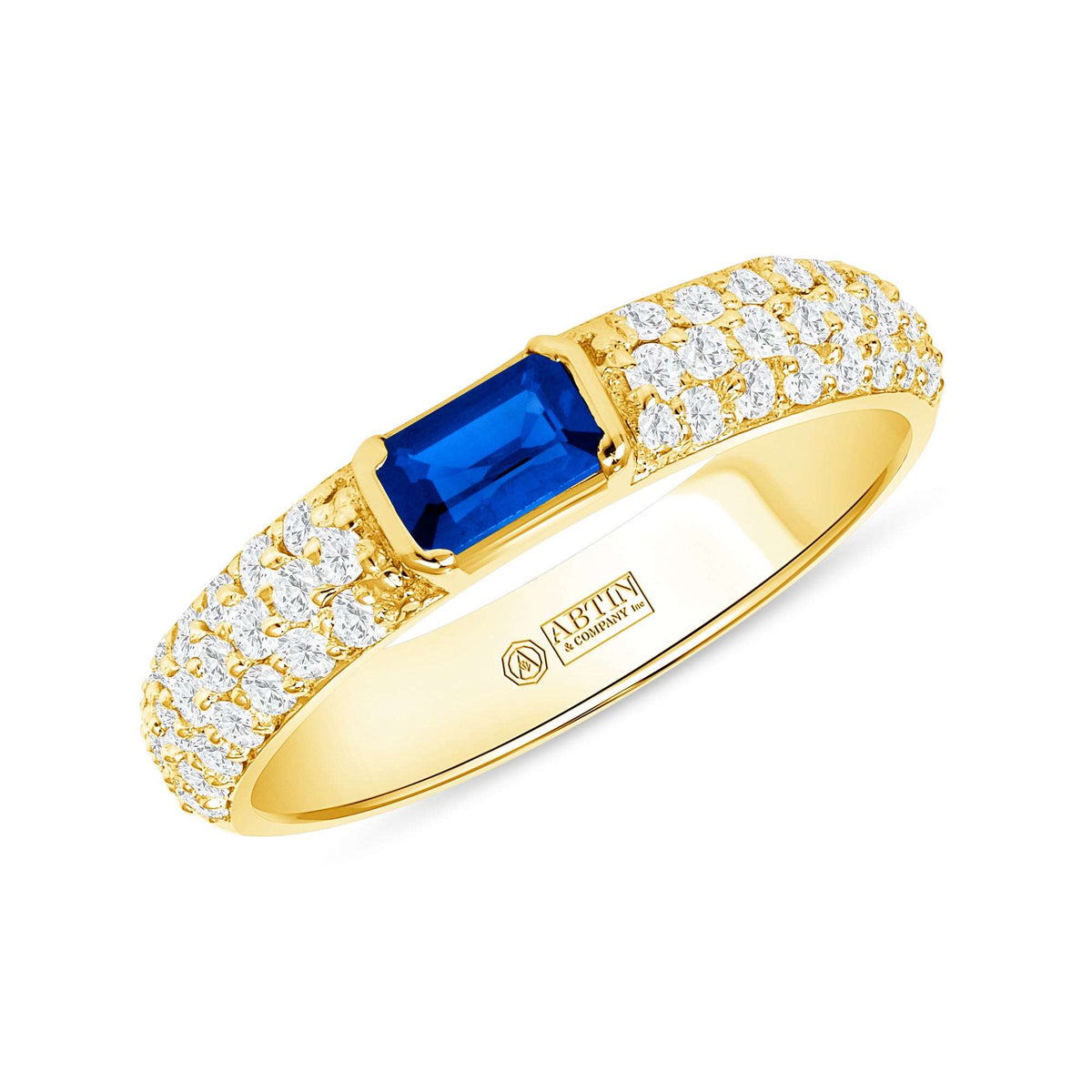 14K Gold Diamond & Emerald-Cut Blue Sapphire Ring - Abtin & Company 