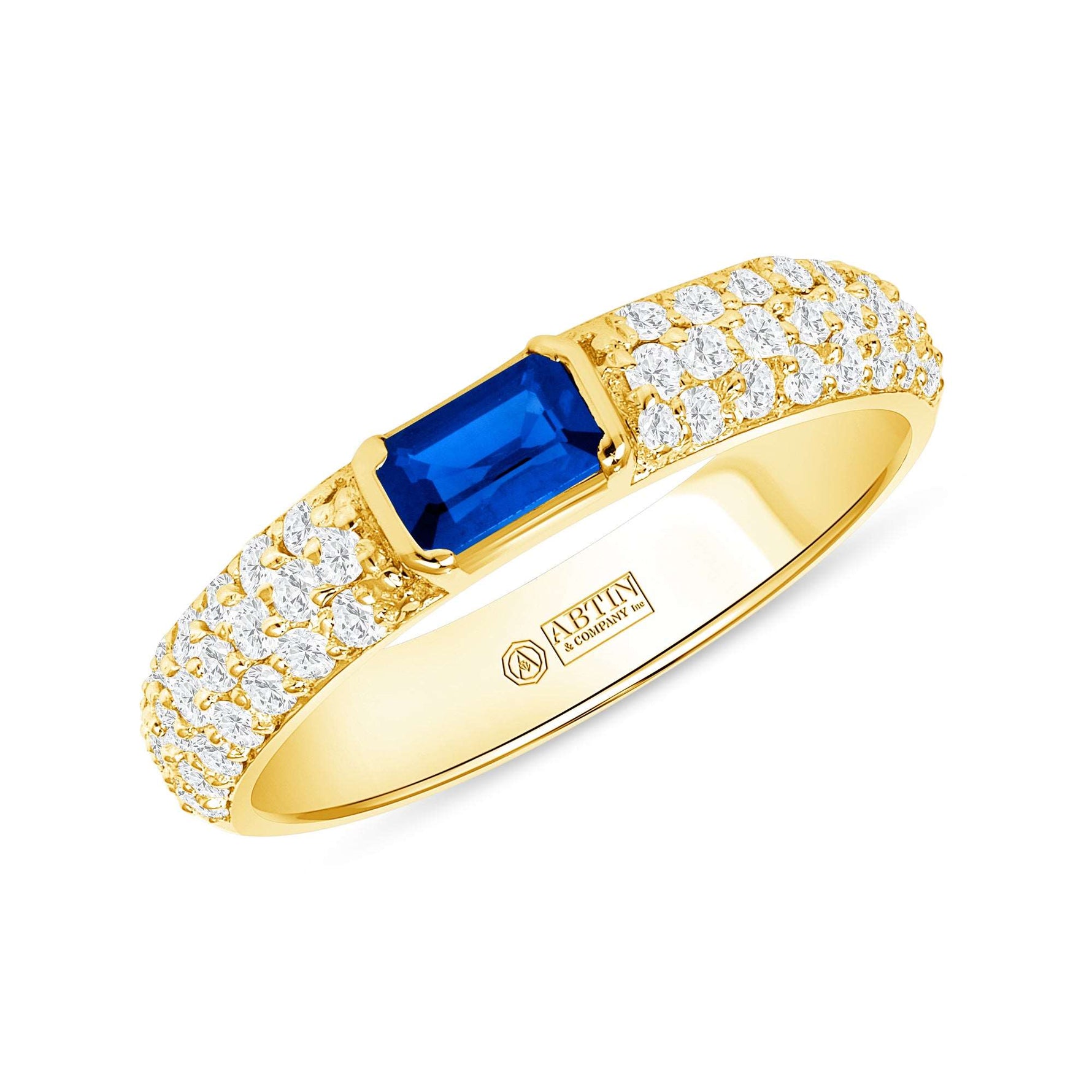 14K Gold Diamond & Emerald-Cut Blue Sapphire Ring - Abtin & Company 