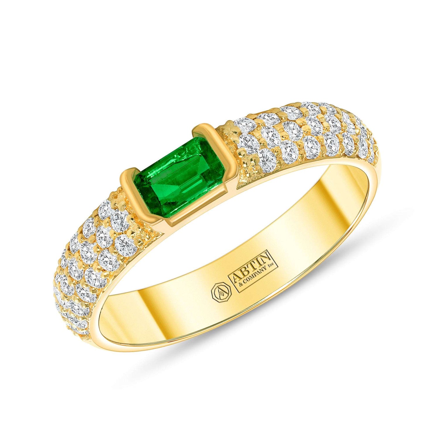 14K Gold Diamond & Emerald-Cut Emerald Ring - Abtin & Company 