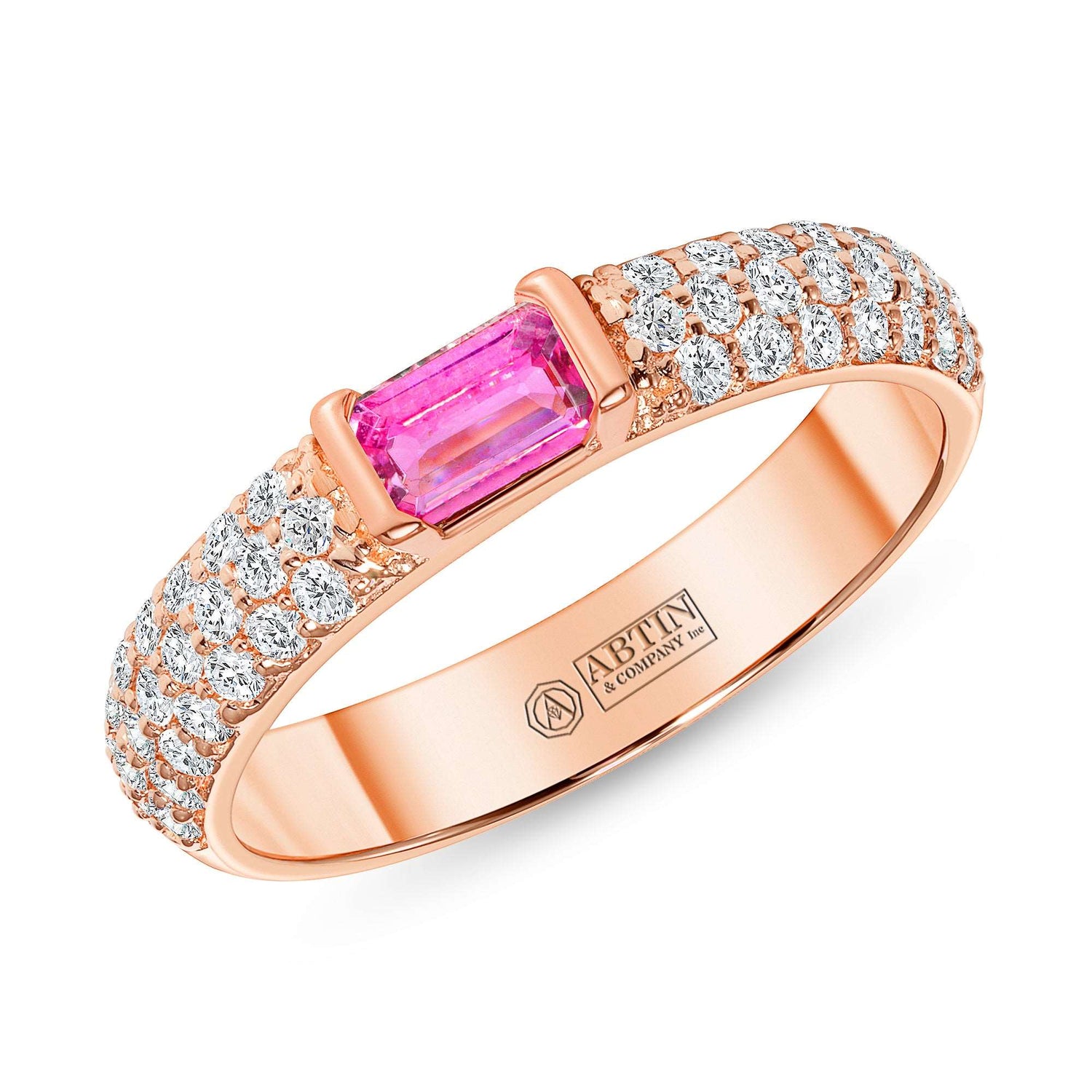 14K Gold Diamond & Emerald-cut Pink Sapphire Ring - Abtin & Company 