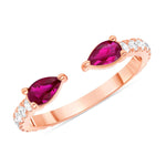 14K Gold diamond and Pink Sapphire Open Cuff Stackable Ring - Abtin & Company 