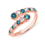 14K Rose Gold Alternate Diamond & London Blue Topaz Bezel Bypass Ring Band - Abtin & Company 