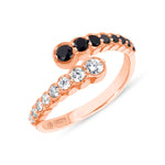 14K Rose Gold Diamond & Black Diamond Bezel Bypass Ring - Abtin & Company 
