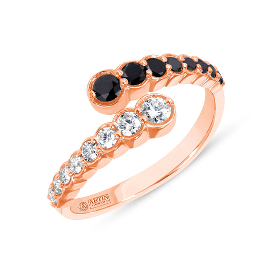 14K Rose Gold Diamond & Black Diamond Bezel Bypass Ring - Abtin & Company 