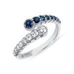 14K White Gold Alternate Diamond & Blue Sapphire Bezel Bypass Ring Band - Abtin & Company 