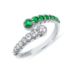 14K Gold Diamond & Emerald Bezel Bypass Ring Band - Abtin & Company 