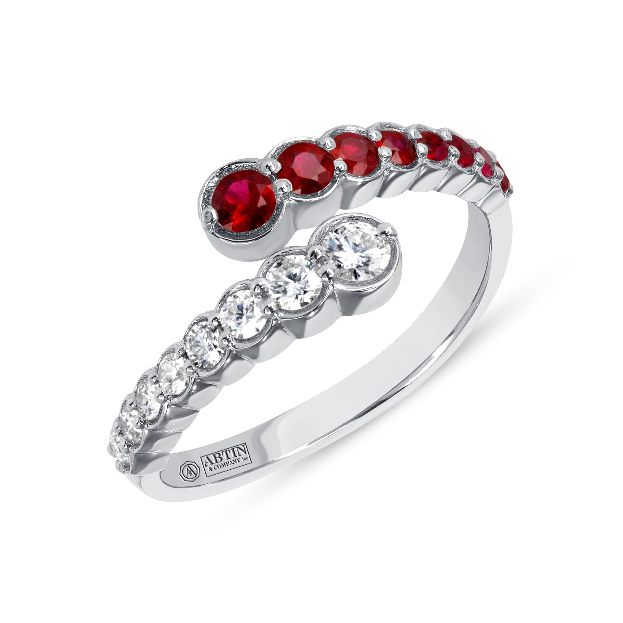 14K Yellow Gold Diamond & Ruby Bezel Bypass Ring Band - Abtin & Company 