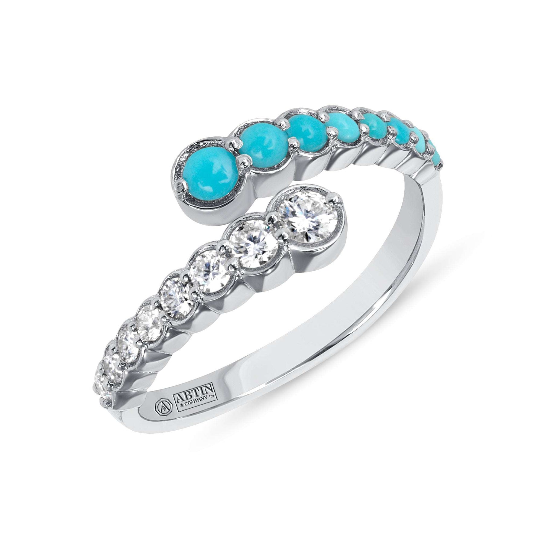 14K Gold Diamond & Turquoise Bezel Bypass Ring Band - Abtin & Company 