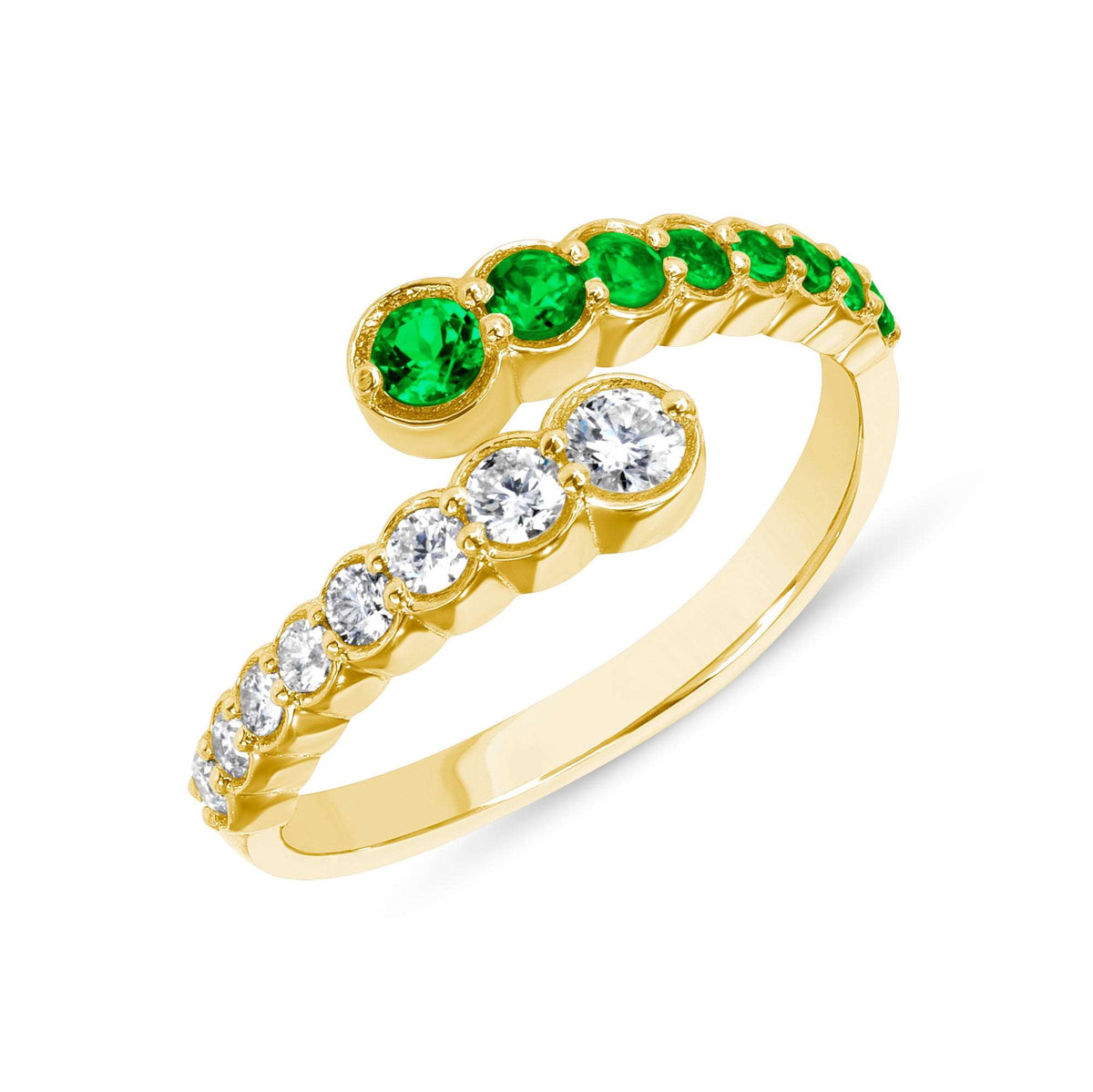 14K Gold Diamond & Emerald Bezel Bypass Ring Band - Abtin & Company 