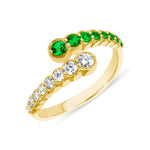 14K Gold Diamond & Emerald Bezel Bypass Ring Band - Abtin & Company 