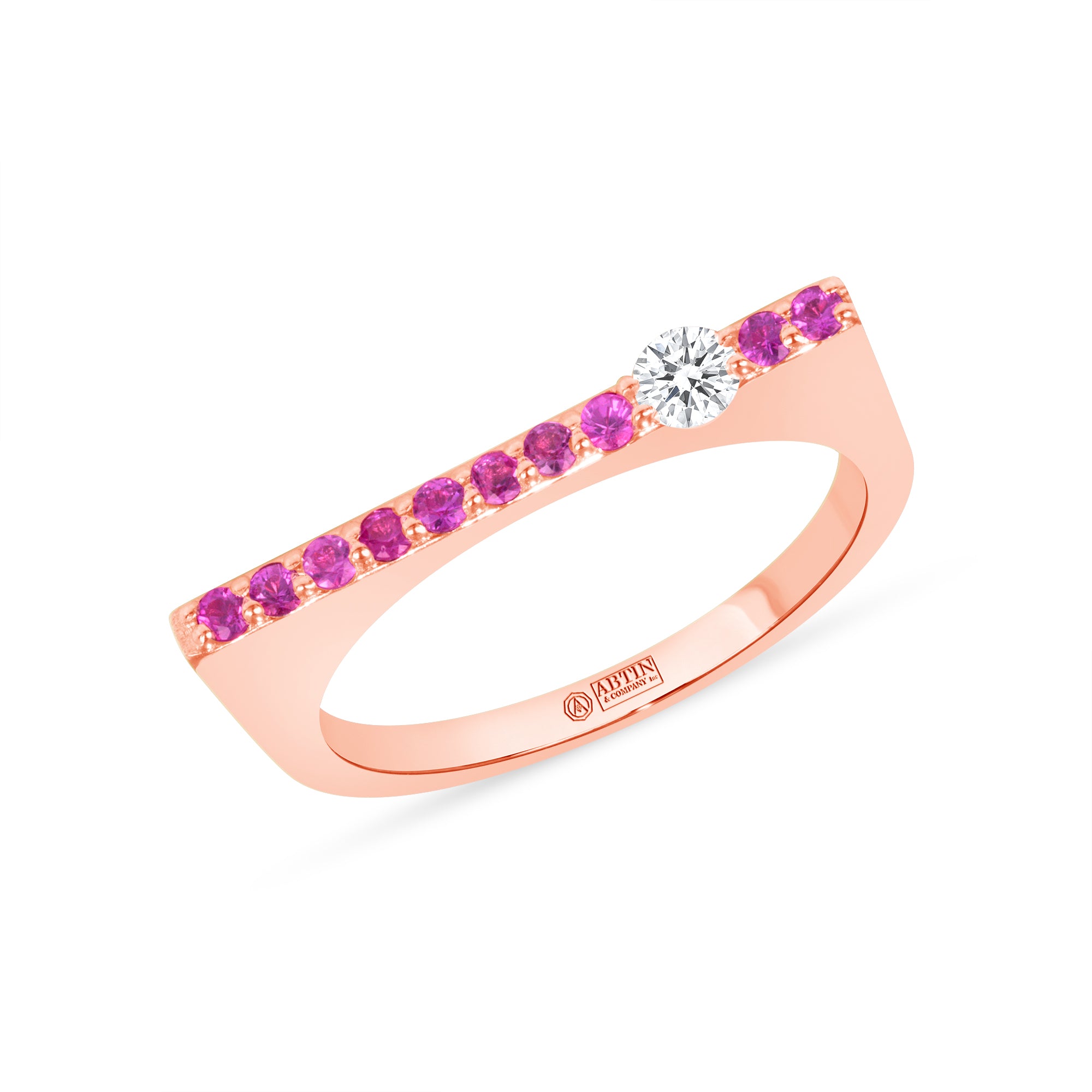14K Rose Gold Pink Sapphire And Diamond Stacking Bar Ring - Abtin & Company 