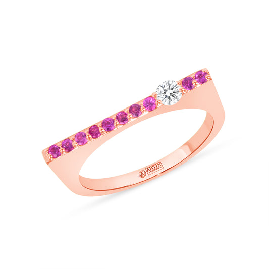 14K Rose Gold Pink Sapphire And Diamond Stacking Bar Ring - Abtin & Company 