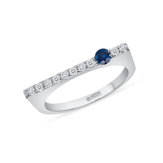 14K White Gold Blue Sapphire And Diamond Stacking Bar Ring - Abtin & Company 