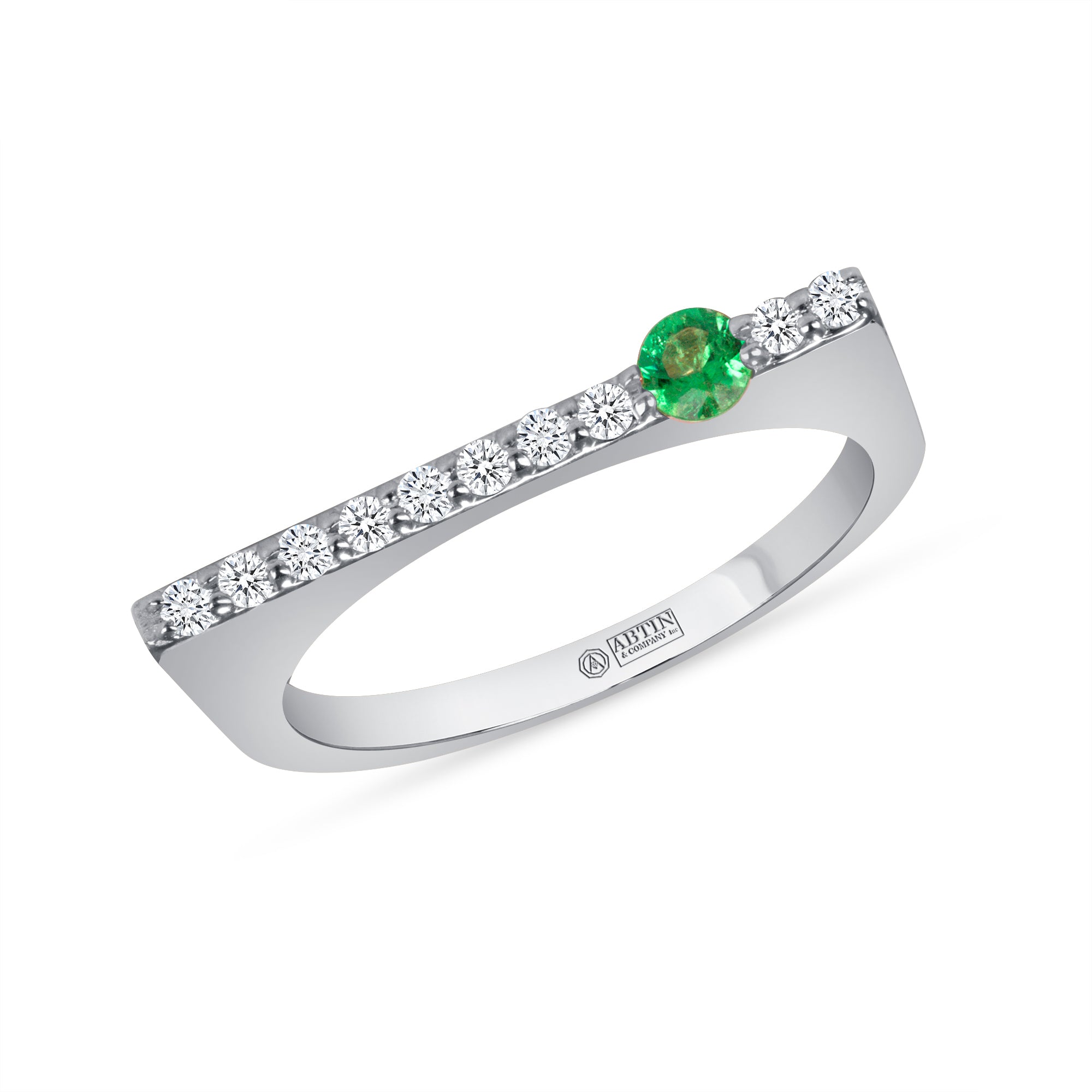 14K White Gold Emerald And Diamond Stacking Bar Ring - Abtin & Company 