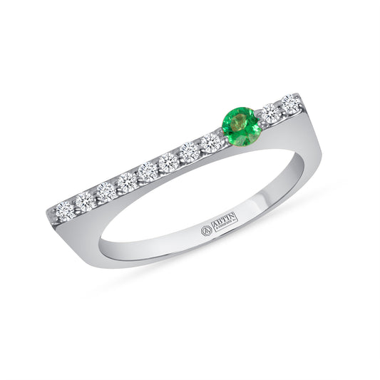 14K White Gold Emerald And Diamond Stacking Bar Ring - Abtin & Company 