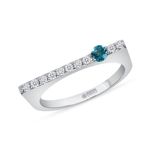 14K White Gold Aquamarine And Diamond Stacking Bar Ring - Abtin & Company 