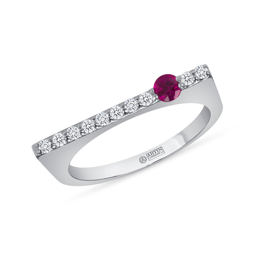 14K White Gold Ruby And Diamond Stacking Bar Ring - Abtin & Company 