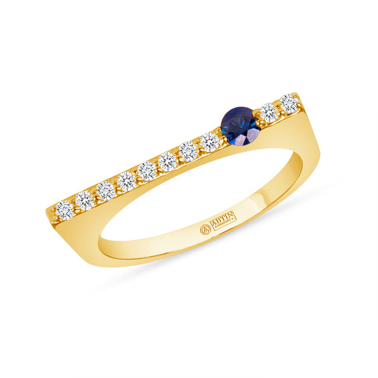 14K Yellow Gold Blue Sapphire And Diamond Stacking Bar Ring - Abtin & Company 