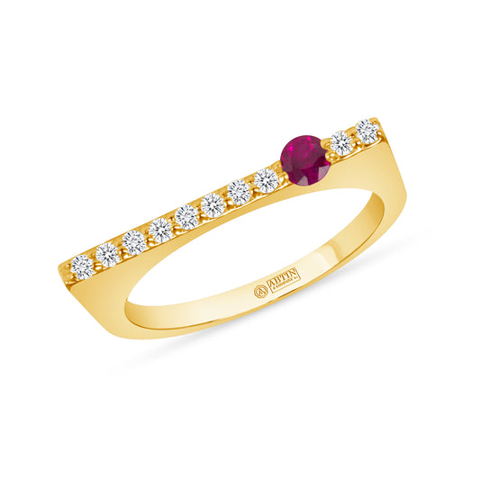 14K Yellow Gold Ruby And Diamond Stacking Bar Ring - Abtin & Company 