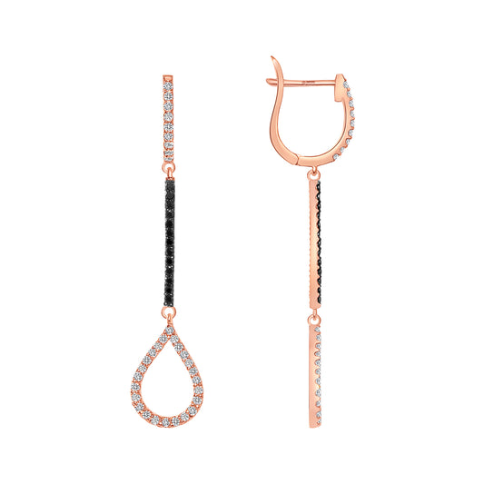 14K Gold Diamond & Black Diamond Teardrop Dangle Earring - Abtin & Company 