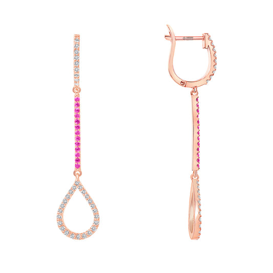 14K Gold Diamond & Pink Sapphire Teardrop Dangle Earring - Abtin & Company 