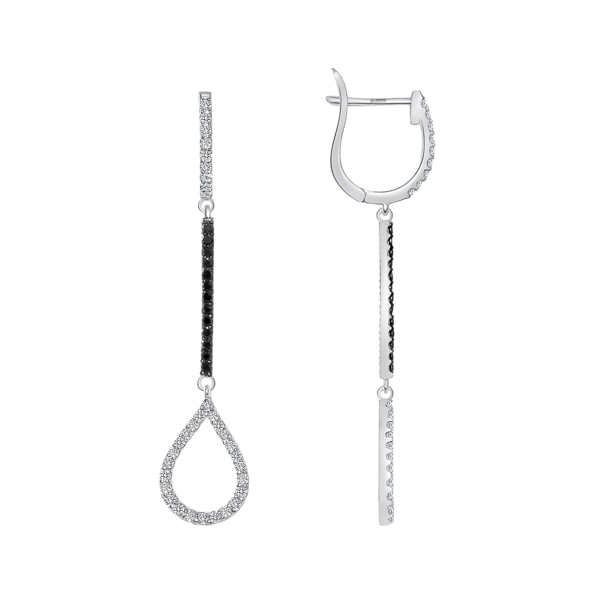 14K Gold Diamond & Black Diamond Teardrop Dangle Earring - Abtin & Company 