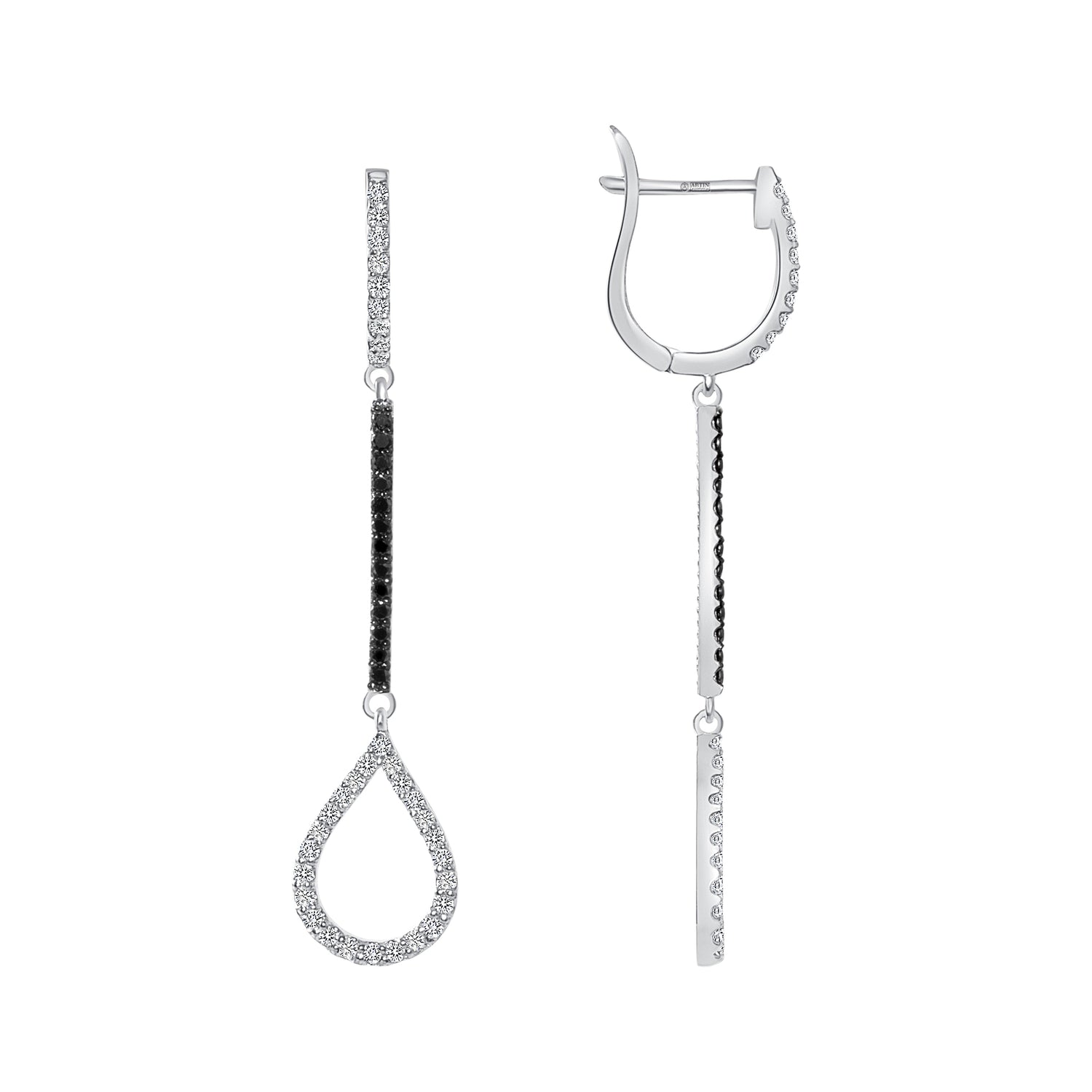 14K Gold Diamond & Black Diamond Teardrop Dangle Earring - Abtin & Company 