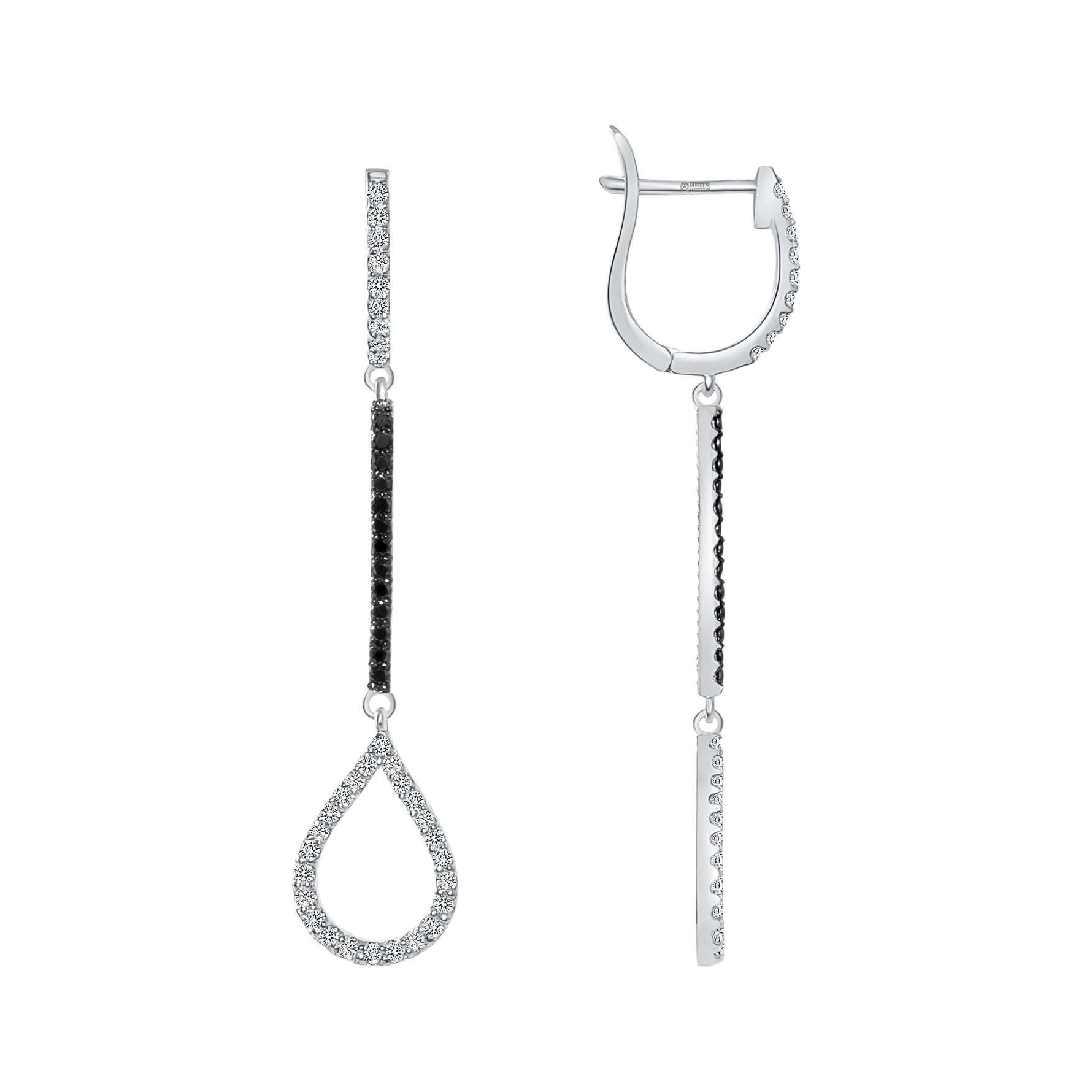 14K Gold Diamond & Black Diamond Teardrop Dangle Earring - Abtin & Company 