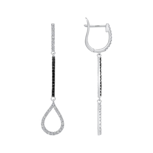 14K Gold Diamond & Black Diamond Teardrop Dangle Earring - Abtin & Company 