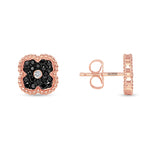 14K Gold Black Diamond & Diamond Floral Studs Earrings - Abtin & Company 