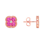 14K Gold Pink Sapphire & Diamond Floral Studs Earrings - Abtin & Company 