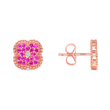 14K Gold Pink Sapphire & Diamond Floral Studs Earrings - Abtin & Company 