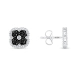 14K Gold Black Diamond & Diamond Floral Studs Earrings - Abtin & Company 