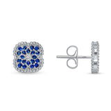 14K Gold Blue Sapphire & Diamond Floral Studs Earrings - Abtin & Company 