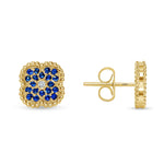 14K Gold Blue Sapphire & Diamond Floral Studs Earrings - Abtin & Company 