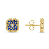 14K Gold Blue Sapphire & Diamond Floral Studs Earrings - Abtin & Company 