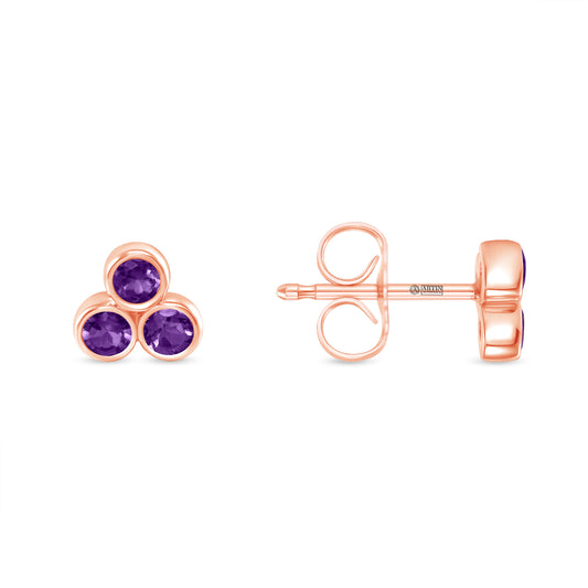 14K Gold Trio Amethyst Stud Earrings