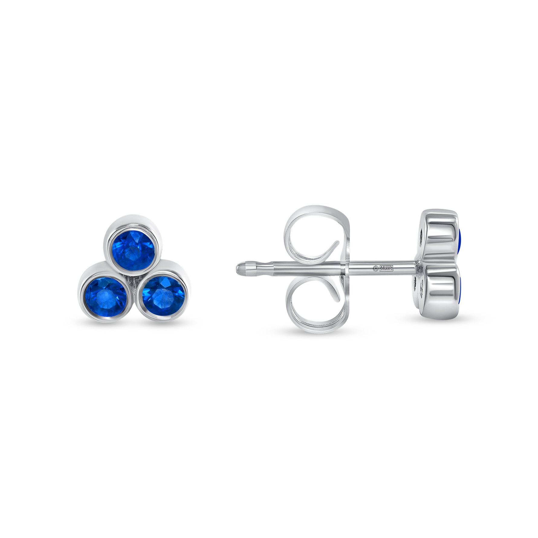 14K Gold Trio Blue Sapphire Stud Earrings - Abtin & Company 