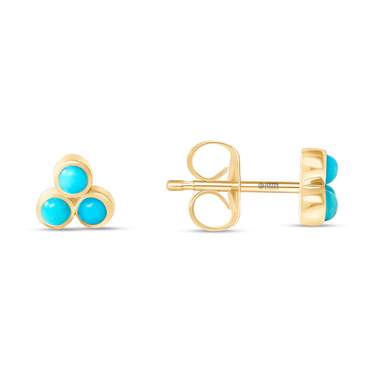14K Gold Trio Turquoise Stud Earrings - Abtin & Company 