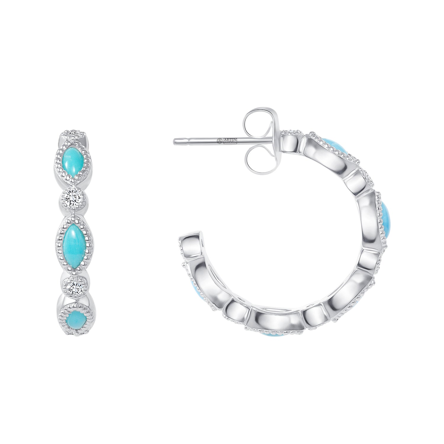 14K Gold Turquoise & Diamond Hoop - Abtin & Company 