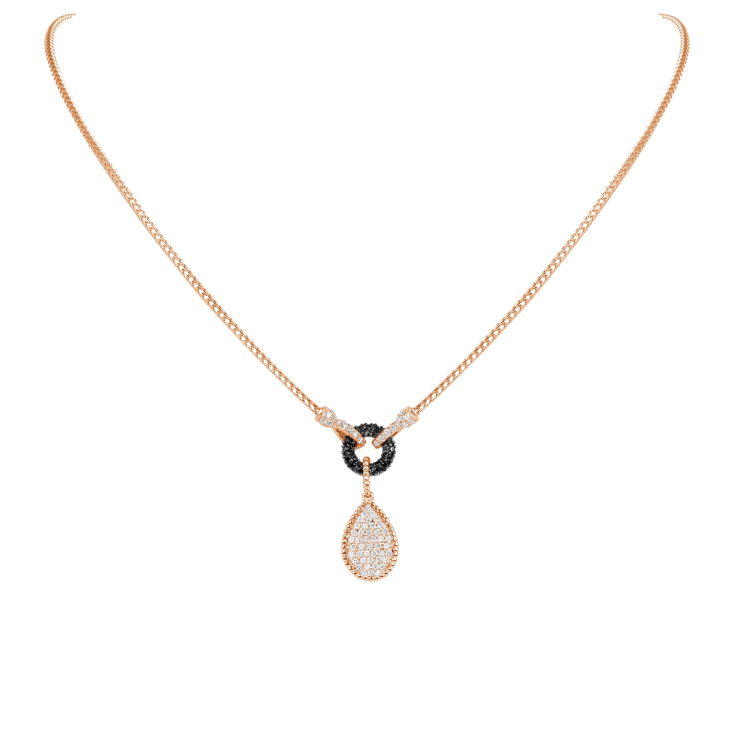 14K Rose Gold Pave Diamond Tear-drop Shape Drop Pendant - Abtin & Company 