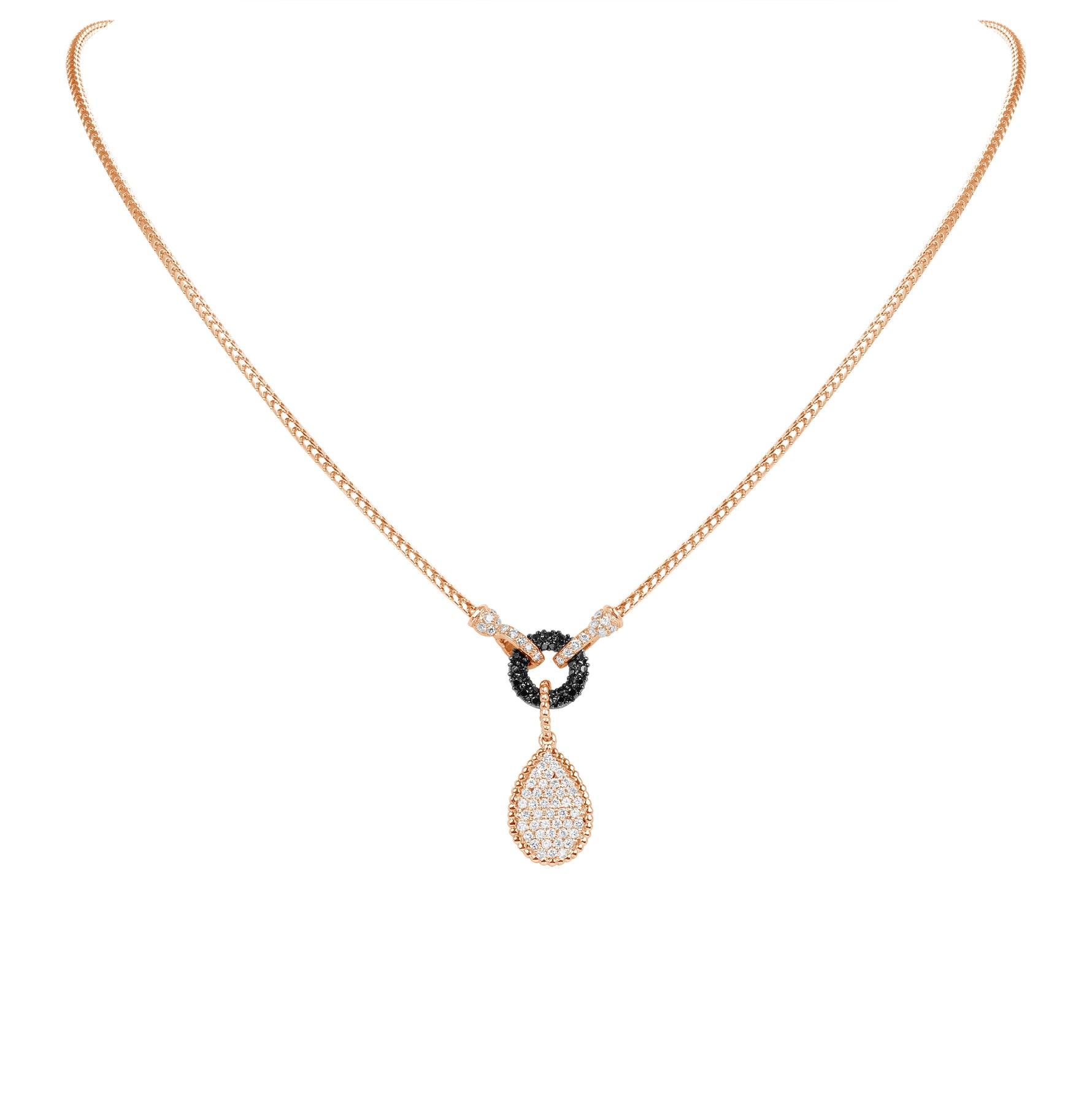 14K Rose Gold Pave Diamond Tear-drop Shape Drop Pendant - Abtin & Company 