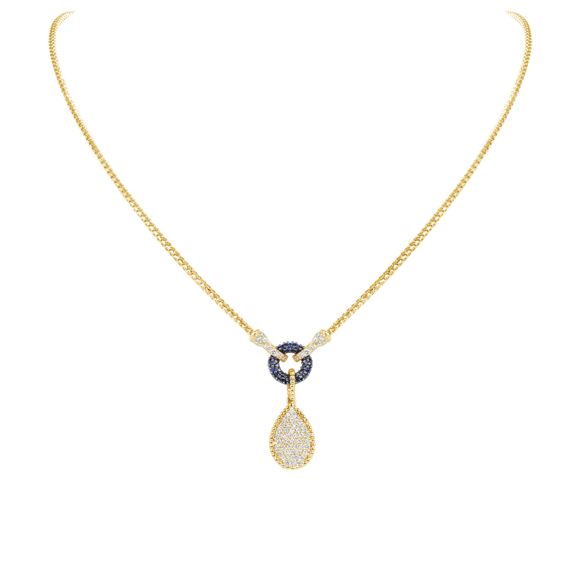 14K Yellow Gold Gold Pave Diamond Tear-Drop Shape Drop Pendant - Abtin & Company 