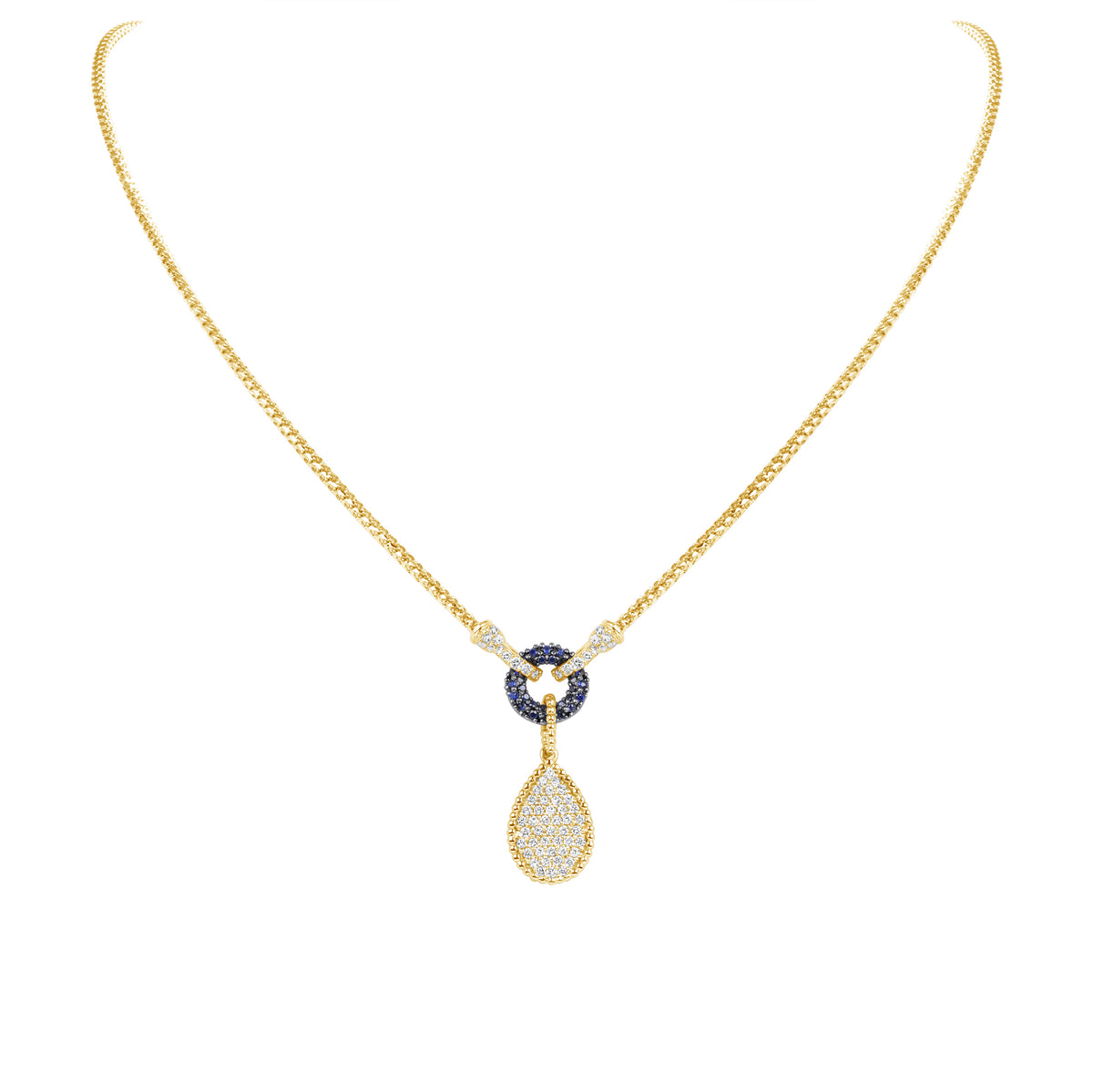14K Yellow Gold Gold Pave Diamond Tear-Drop Shape Drop Pendant - Abtin & Company 