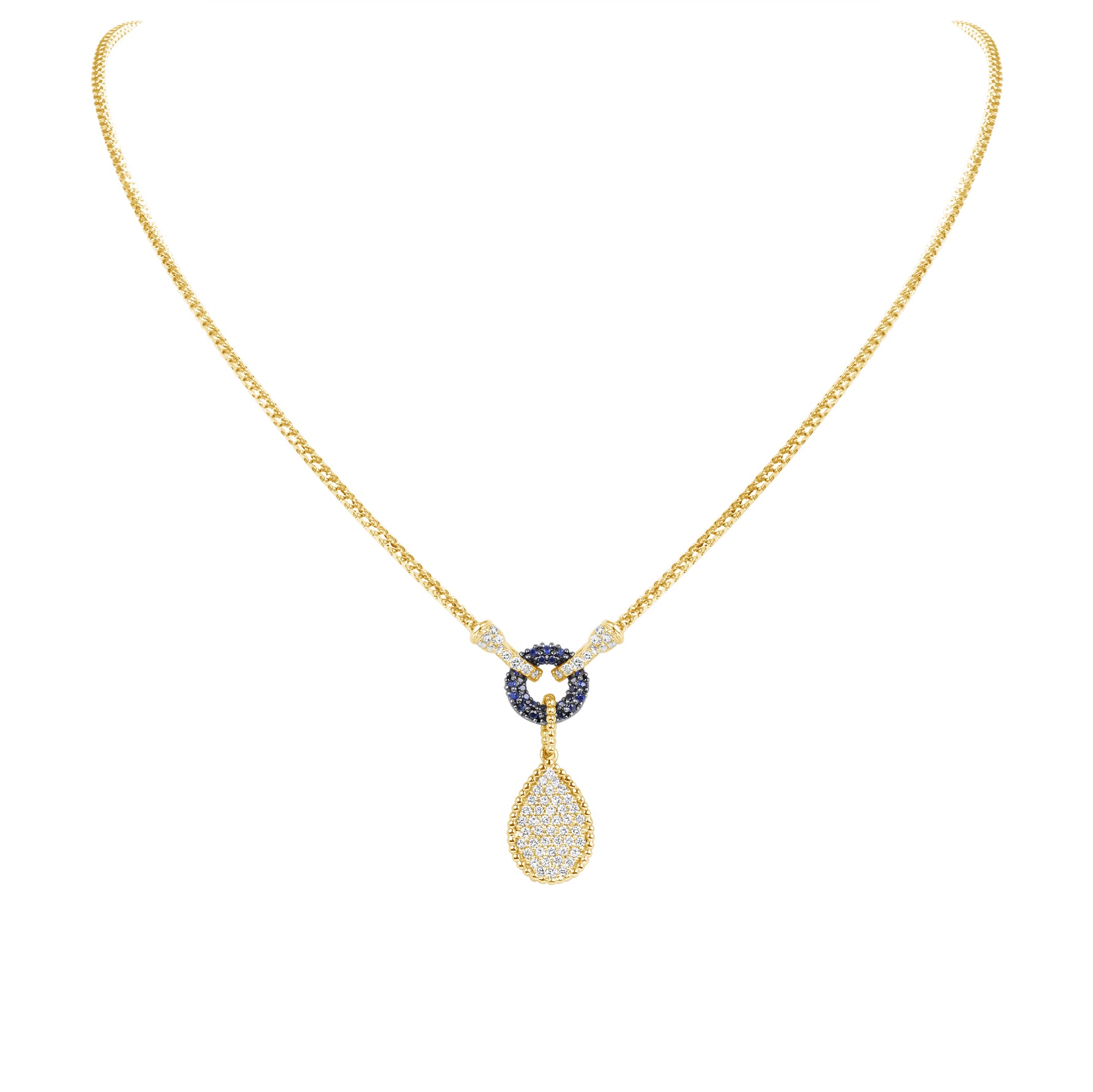 14K Yellow Gold Gold Pave Diamond Tear-Drop Shape Drop Pendant - Abtin & Company 