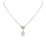 14K White Gold Pave Diamond & Emerald Tear-Drop Shape Drop Pendant - Abtin & Company 