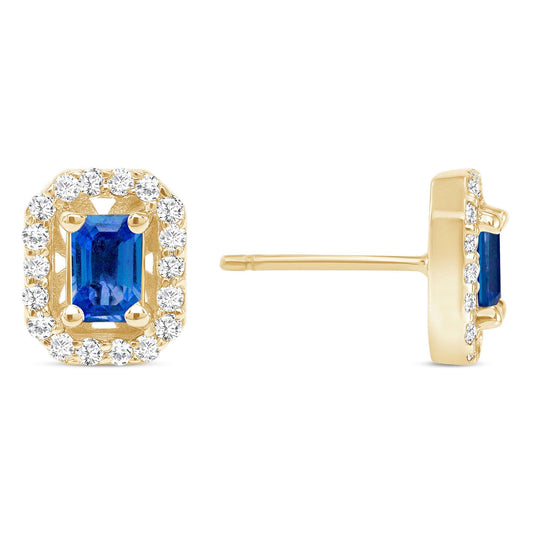 14K Gold Diamond & Blue Sapphire Halo Stud Earrings - Abtin & Company 