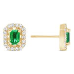14K Gold Diamond & Emerald Halo Stud Earrings - Abtin & Company 