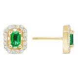 14K Gold Diamond & Emerald Halo Stud Earrings - Abtin & Company 